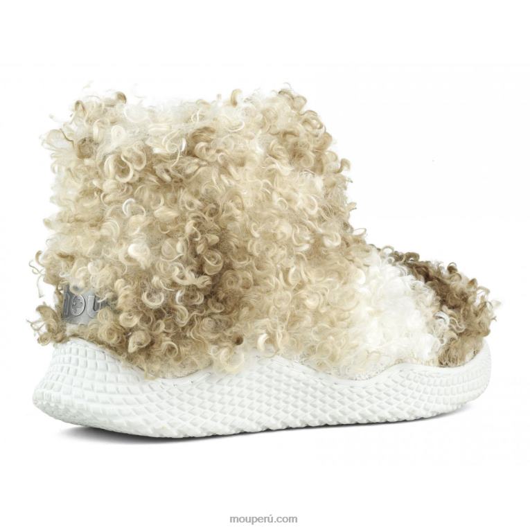 botín sin cordones con suela ecológica de felpa teddy alto mujer 8DRXZ344 peluche rizado mezcla beige Mou