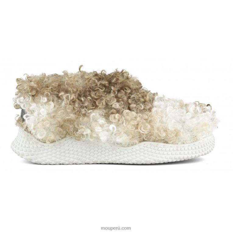 botín sin cordones con suela ecológica de polar teddy mujer 8DRXZ343 peluche rizado mezcla beige Mou