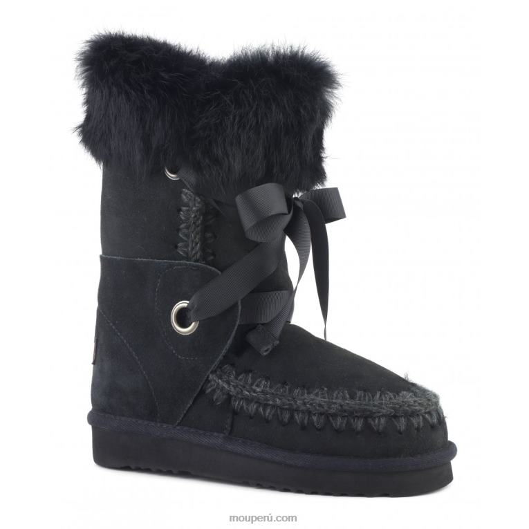 esquimal encaje y piel mujer 8DRXZ308 negro Mou