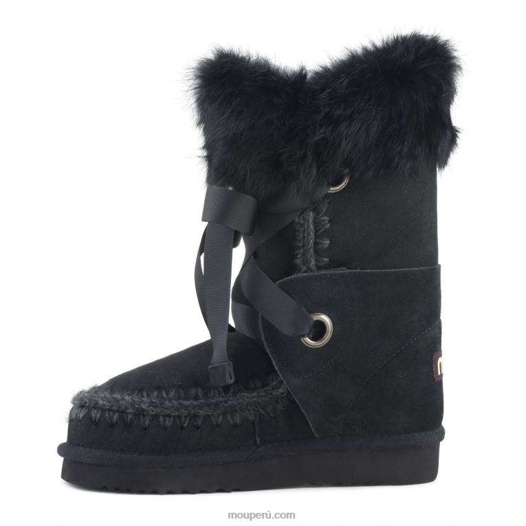 esquimal encaje y piel mujer 8DRXZ308 negro Mou