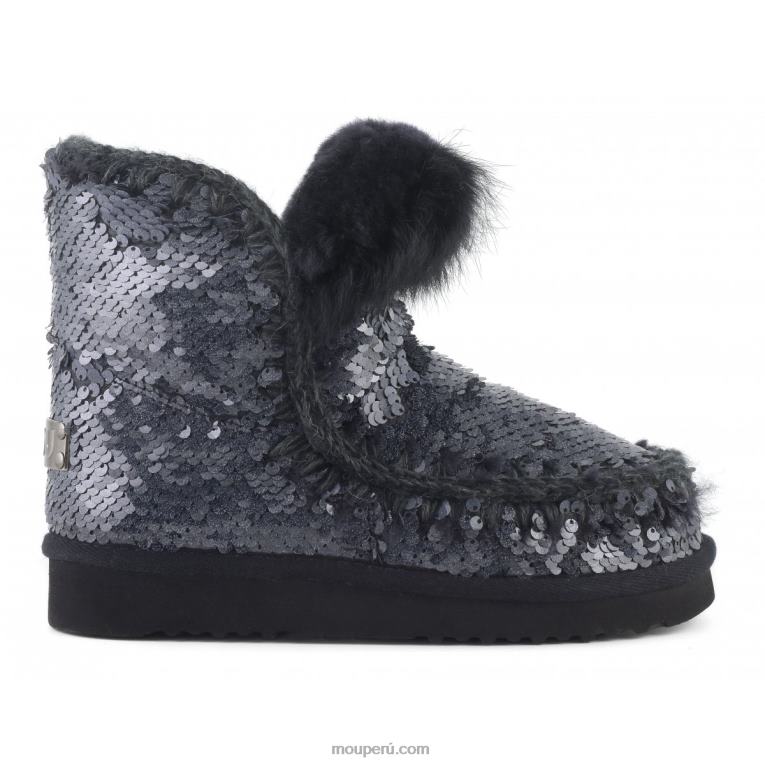 esquimal todas las lentejuelas ribete de piel de conejo mujer 8DRXZ378 lentejuelas nuevo negro Mou