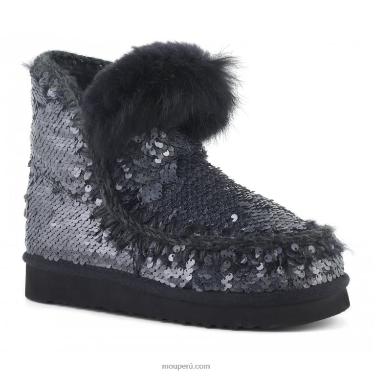 esquimal todas las lentejuelas ribete de piel de conejo mujer 8DRXZ378 lentejuelas nuevo negro Mou