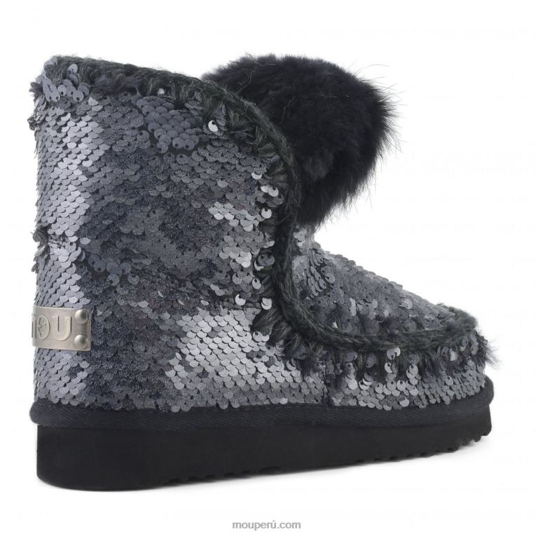 esquimal todas las lentejuelas ribete de piel de conejo mujer 8DRXZ378 lentejuelas nuevo negro Mou