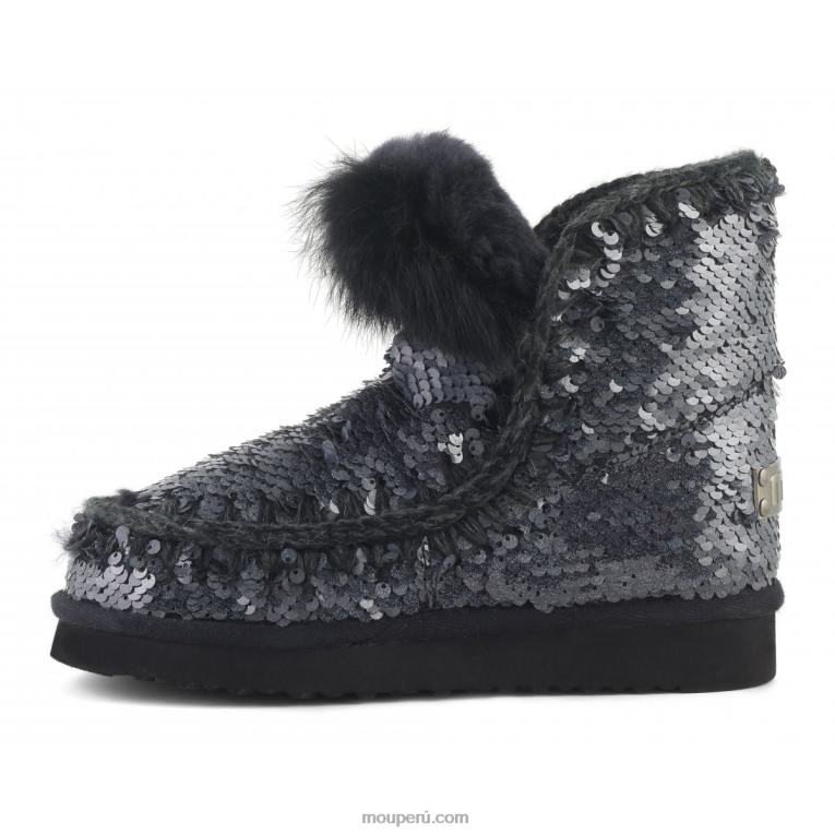 esquimal todas las lentejuelas ribete de piel de conejo mujer 8DRXZ378 lentejuelas nuevo negro Mou