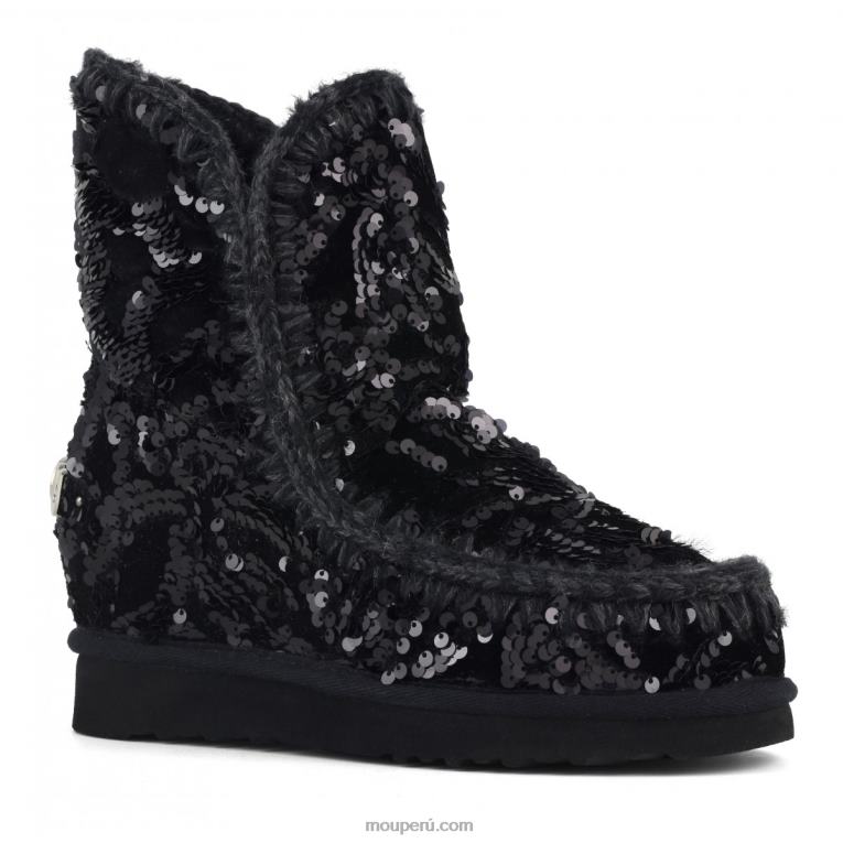 lentejuelas iridiscentes cuña interior mujer 8DRXZ543 lentejuelas iridiscentes azul negro sobre negro Mou