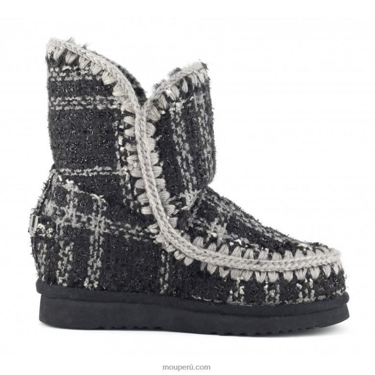 tartán corto cuña interior mujer 8DRXZ557 tartán lurex negro-blanco Mou