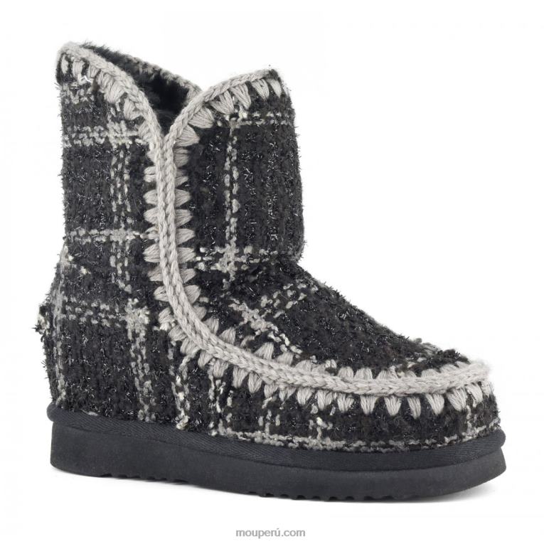 tartán corto cuña interior mujer 8DRXZ557 tartán lurex negro-blanco Mou