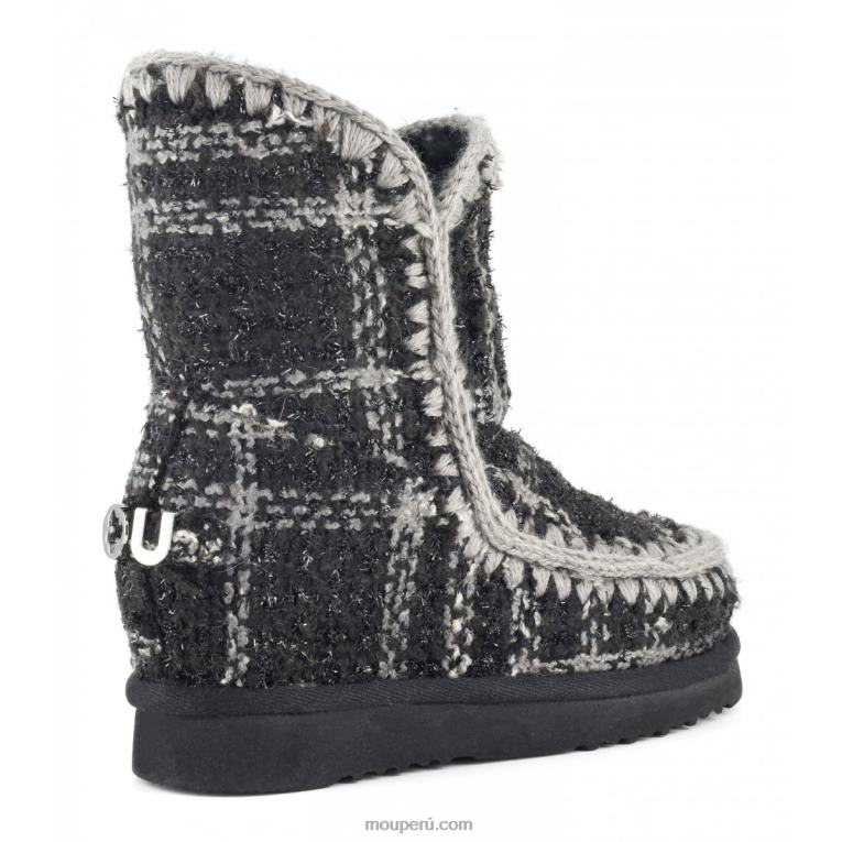 tartán corto cuña interior mujer 8DRXZ557 tartán lurex negro-blanco Mou