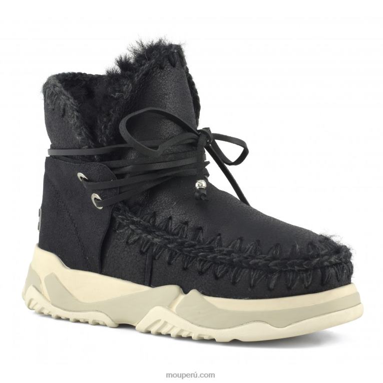 Entrenador esquimal medio con cordones mujer 8DRXZ713 agrietado negro/gris Mou