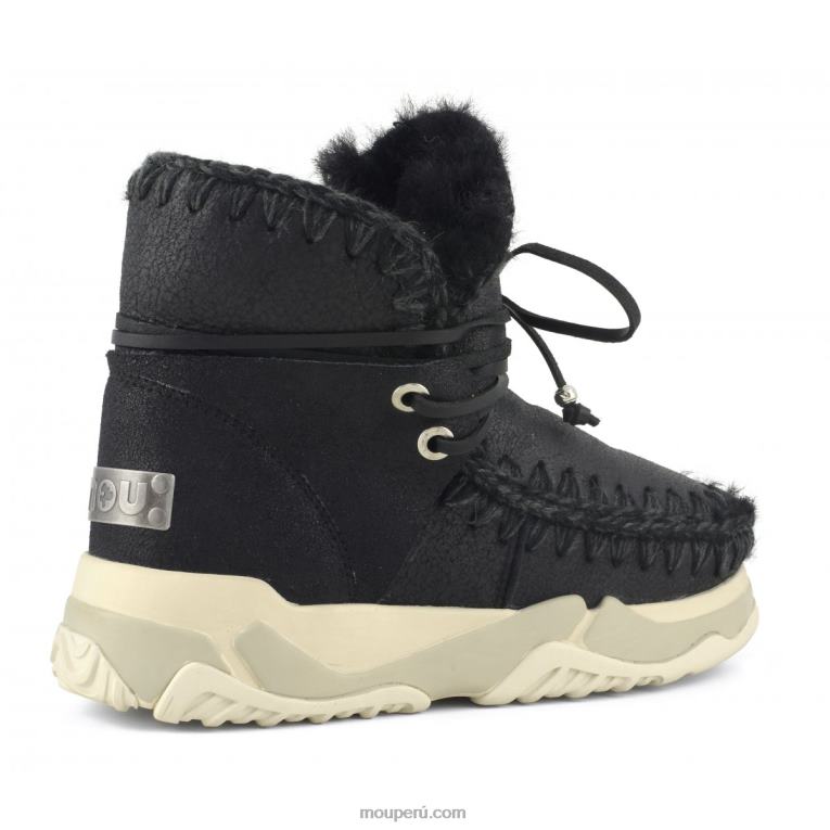 Entrenador esquimal medio con cordones mujer 8DRXZ713 agrietado negro/gris Mou