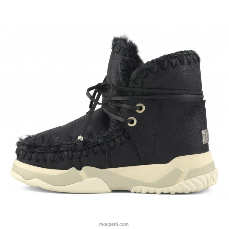 Entrenador esquimal medio con cordones mujer 8DRXZ713 agrietado negro/gris Mou