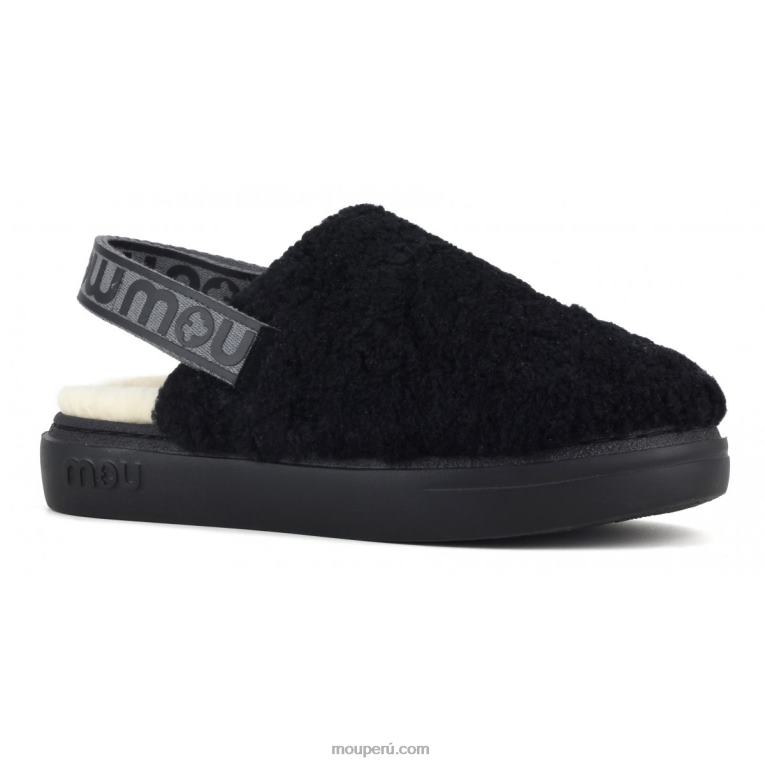 atrevido zueco piel de oveja rizada y correa trasera mujer 8DRXZ517 negro Mou