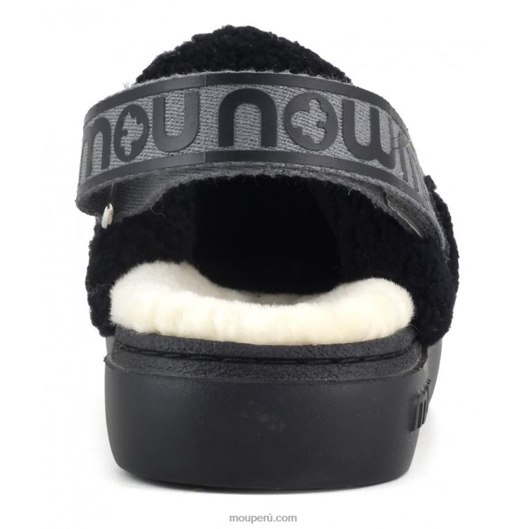 atrevido zueco piel de oveja rizada y correa trasera mujer 8DRXZ517 negro Mou