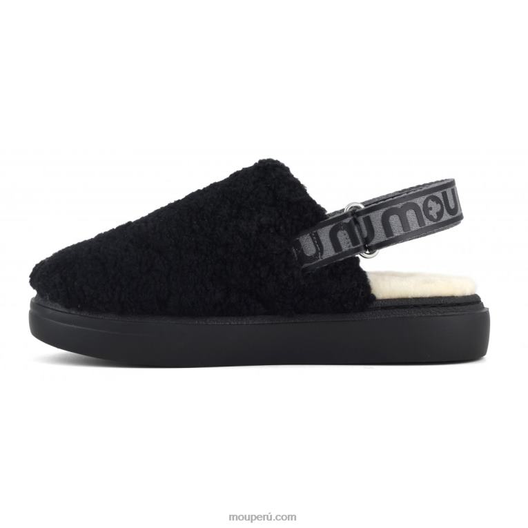 atrevido zueco piel de oveja rizada y correa trasera mujer 8DRXZ517 negro Mou