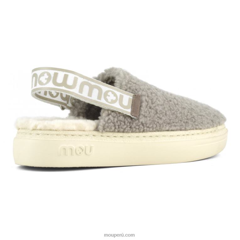 atrevido zueco piel de oveja rizada y correa trasera mujer 8DRXZ519 elefante gris Mou