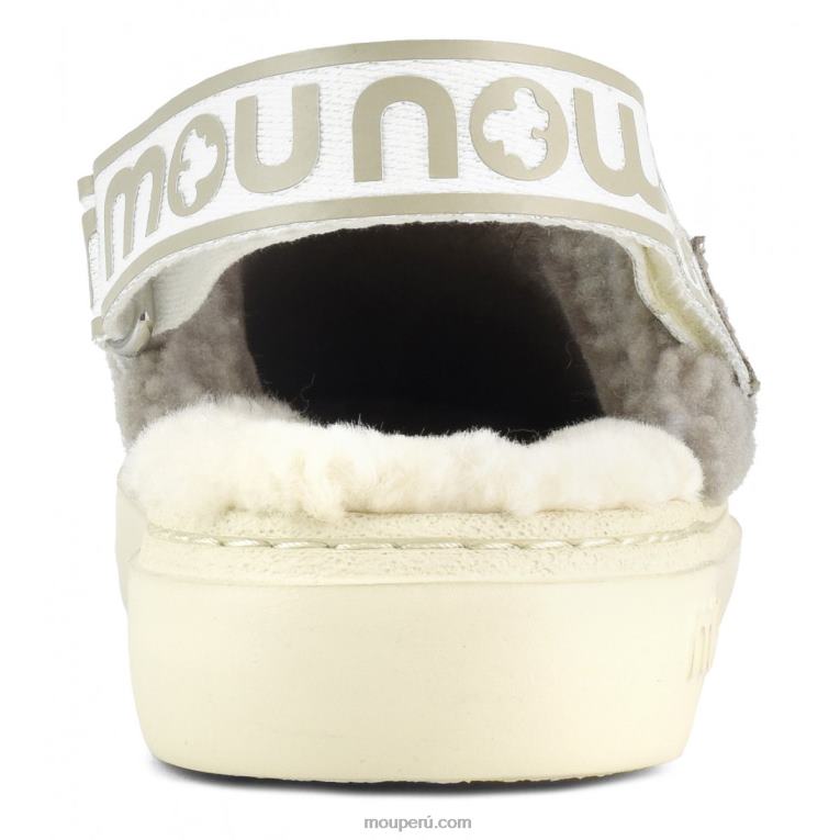 atrevido zueco piel de oveja rizada y correa trasera mujer 8DRXZ519 elefante gris Mou