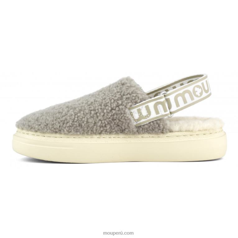 atrevido zueco piel de oveja rizada y correa trasera mujer 8DRXZ519 elefante gris Mou