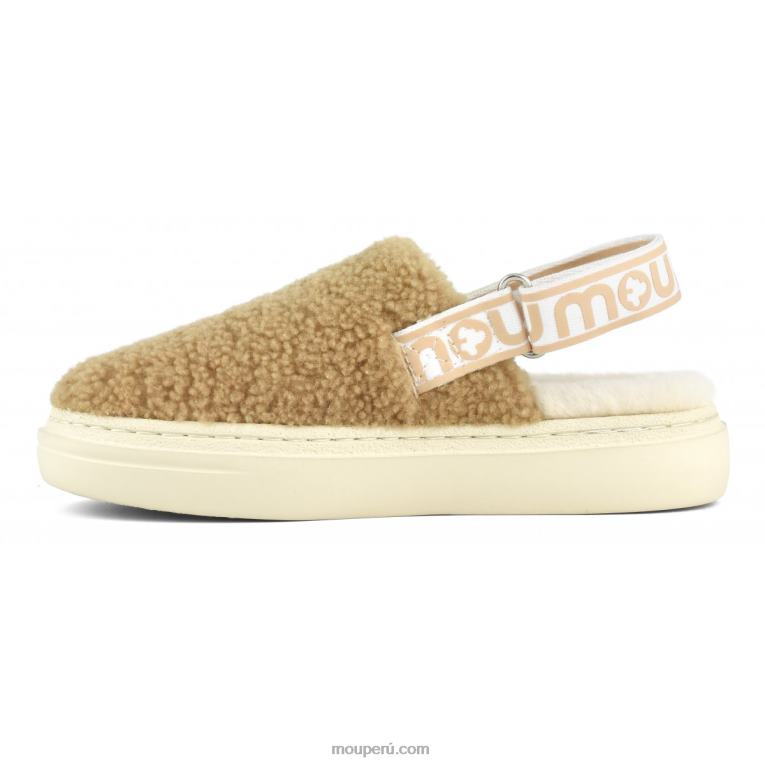 atrevido zueco piel de oveja rizada y correa trasera mujer 8DRXZ520 coñac Mou