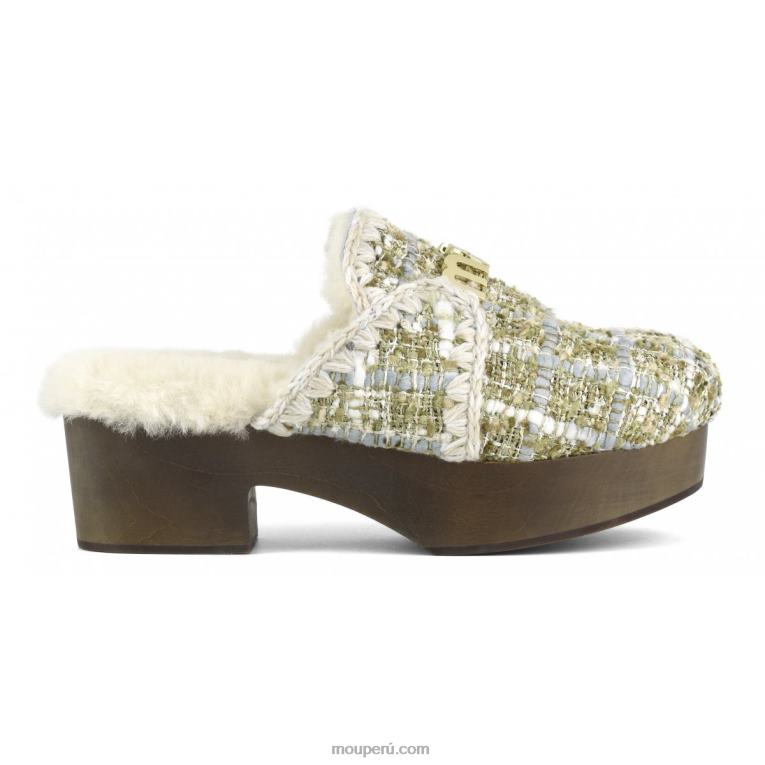 zuecos de tacón de madera maciza mujer 8DRXZ532 beige bouclé Mou