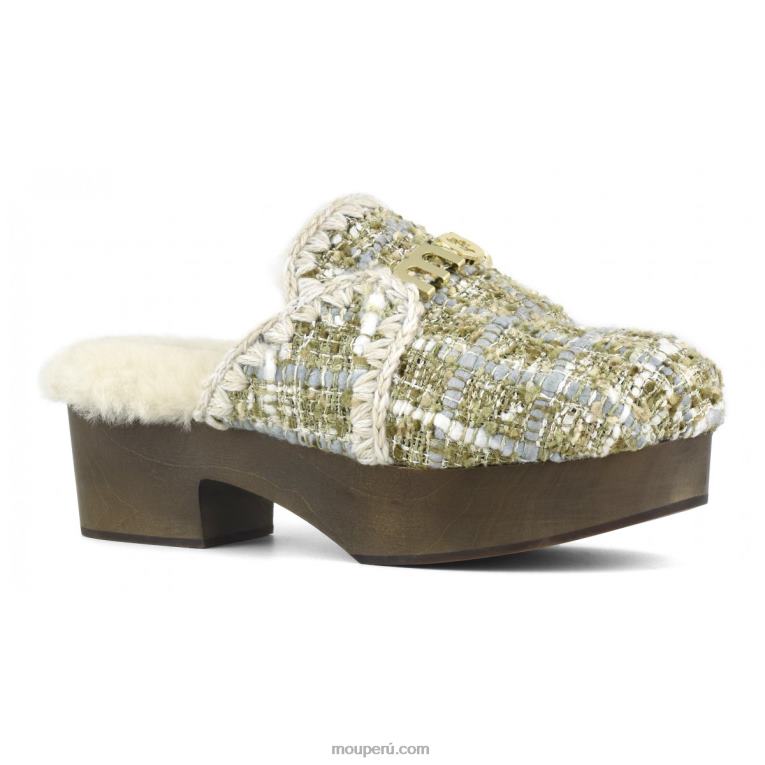 zuecos de tacón de madera maciza mujer 8DRXZ532 beige bouclé Mou