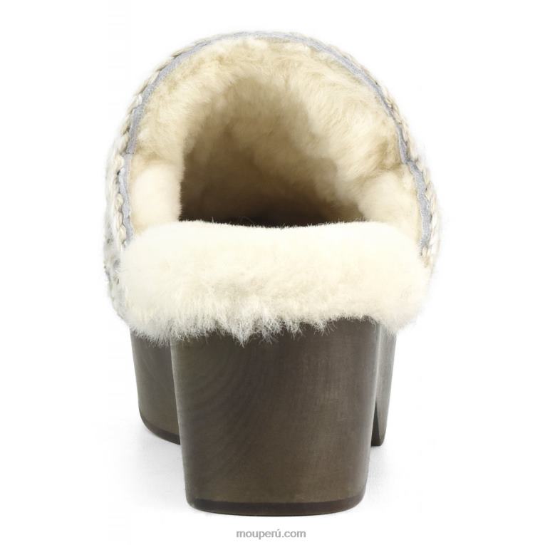 zuecos de tacón de madera maciza mujer 8DRXZ532 beige bouclé Mou