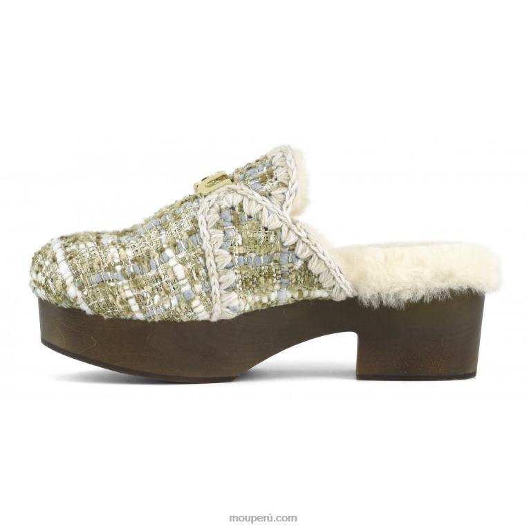 zuecos de tacón de madera maciza mujer 8DRXZ532 beige bouclé Mou