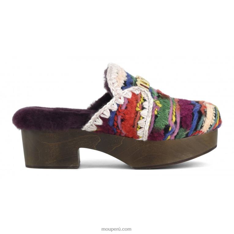 zuecos de tacón de madera maciza mujer 8DRXZ533 lana étnica multicolor Mou