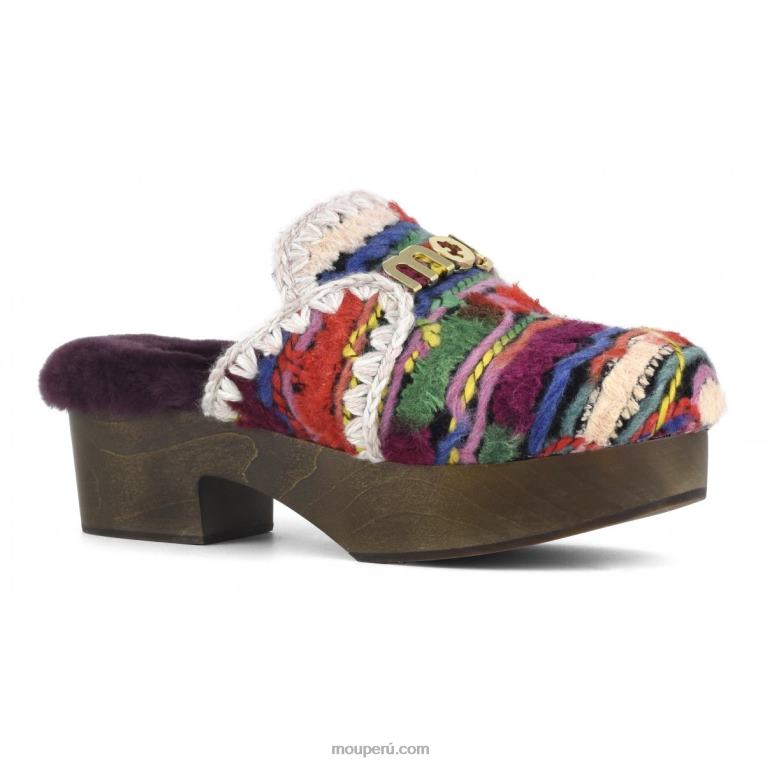 zuecos de tacón de madera maciza mujer 8DRXZ533 lana étnica multicolor Mou