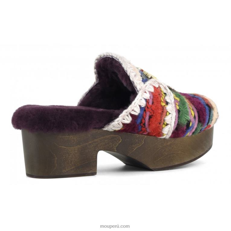 zuecos de tacón de madera maciza mujer 8DRXZ533 lana étnica multicolor Mou