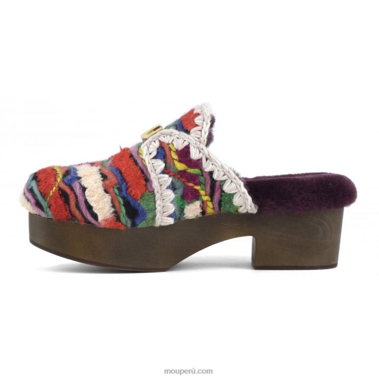 zuecos de tacón de madera maciza mujer 8DRXZ533 lana étnica multicolor Mou