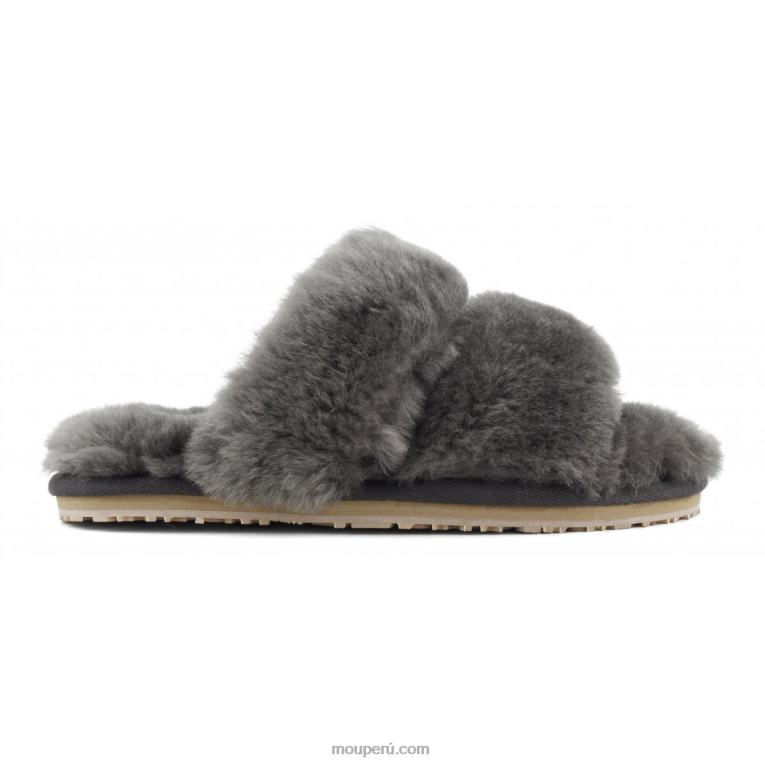 Slipper 2 rayas pelo borrego mujer 8DRXZ445 carbón Mou