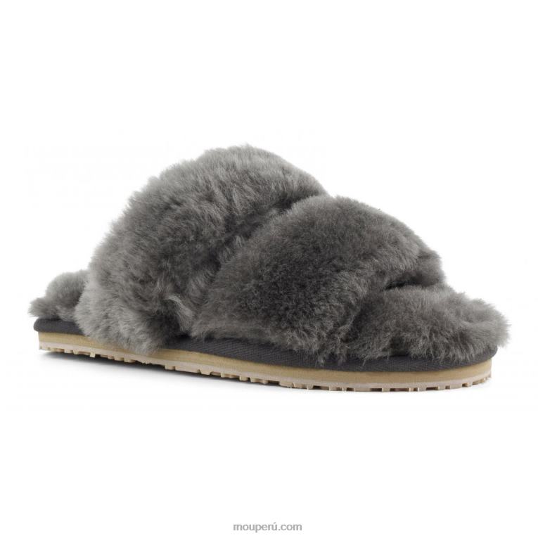 Slipper 2 rayas pelo borrego mujer 8DRXZ445 carbón Mou