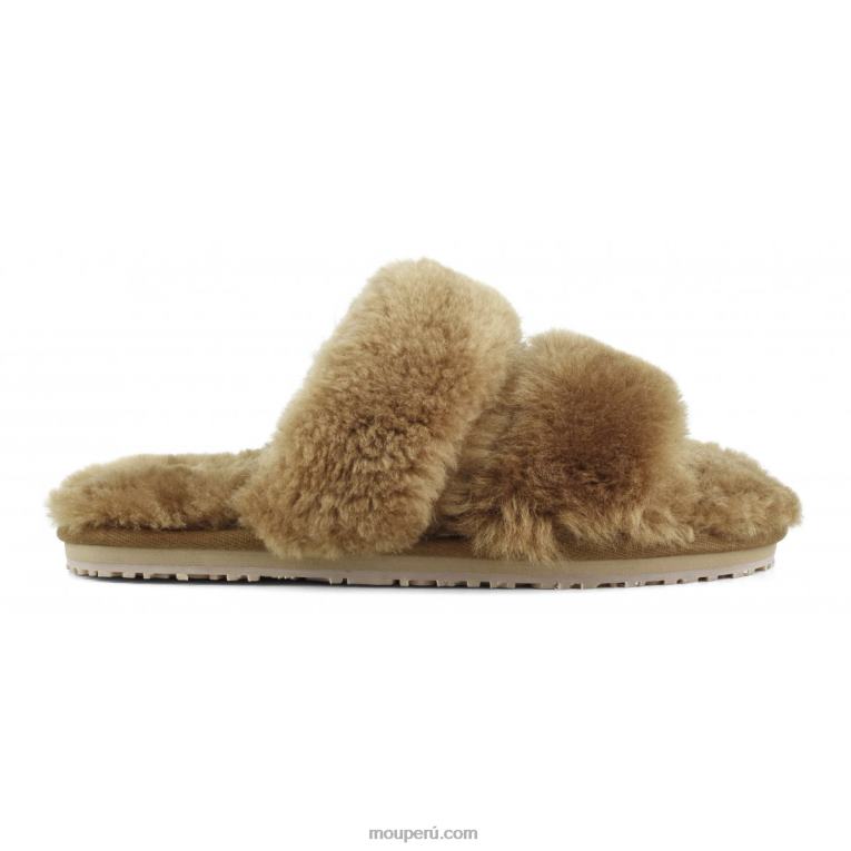 Slipper 2 rayas pelo borrego mujer 8DRXZ449 coñac Mou