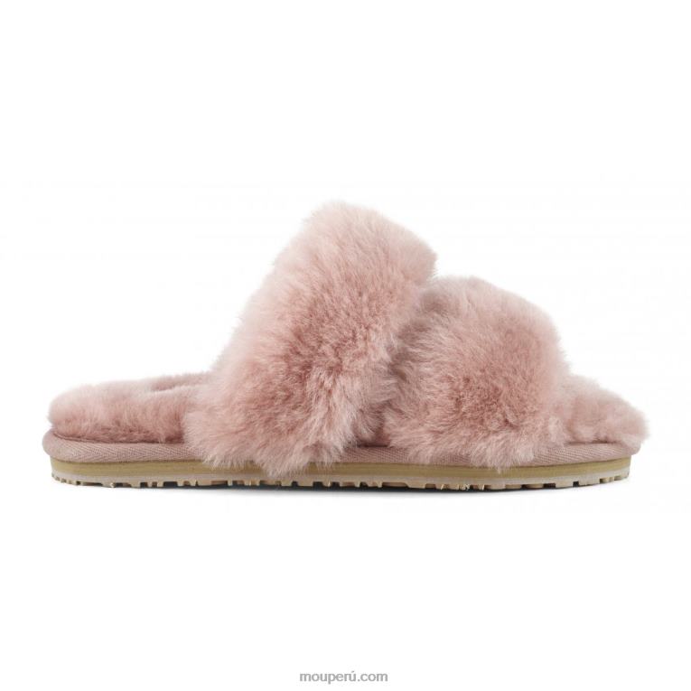 Slipper 2 rayas pelo borrego mujer 8DRXZ450 rosa antigua Mou