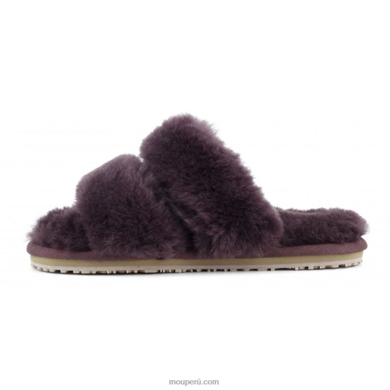 Slipper 2 rayas pelo borrego mujer 8DRXZ452 vino Mou