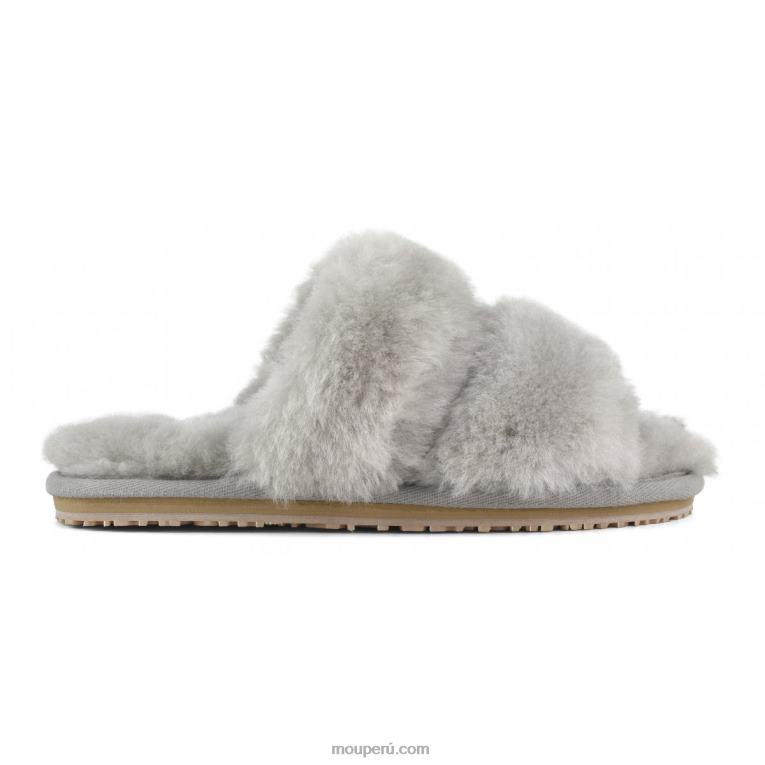 Slipper 2 rayas pelo borrego mujer 8DRXZ453 gris claro Mou