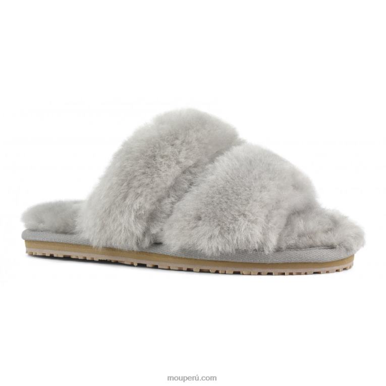 Slipper 2 rayas pelo borrego mujer 8DRXZ453 gris claro Mou