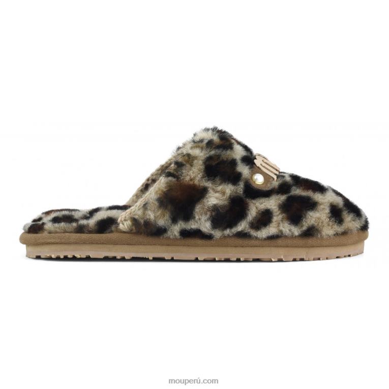 Slipper de piel con puntera cerrada y logo estampado mujer 8DRXZ498 negro/leopardo Mou