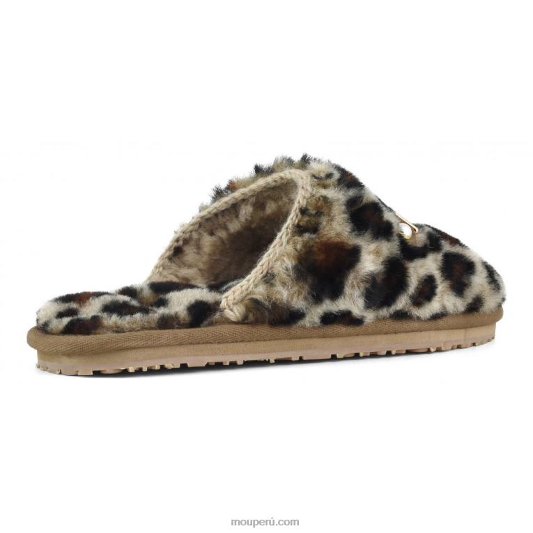 Slipper de piel con puntera cerrada y logo estampado mujer 8DRXZ498 negro/leopardo Mou