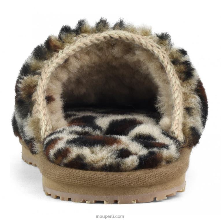 Slipper de piel con puntera cerrada y logo estampado mujer 8DRXZ498 negro/leopardo Mou