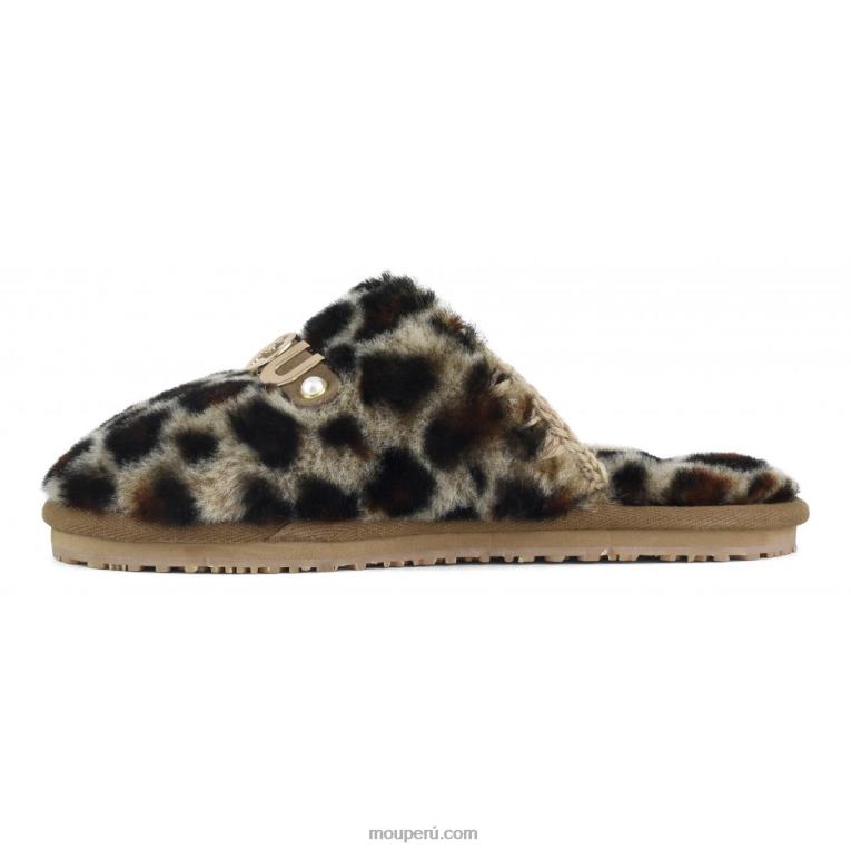 Slipper de piel con puntera cerrada y logo estampado mujer 8DRXZ498 negro/leopardo Mou