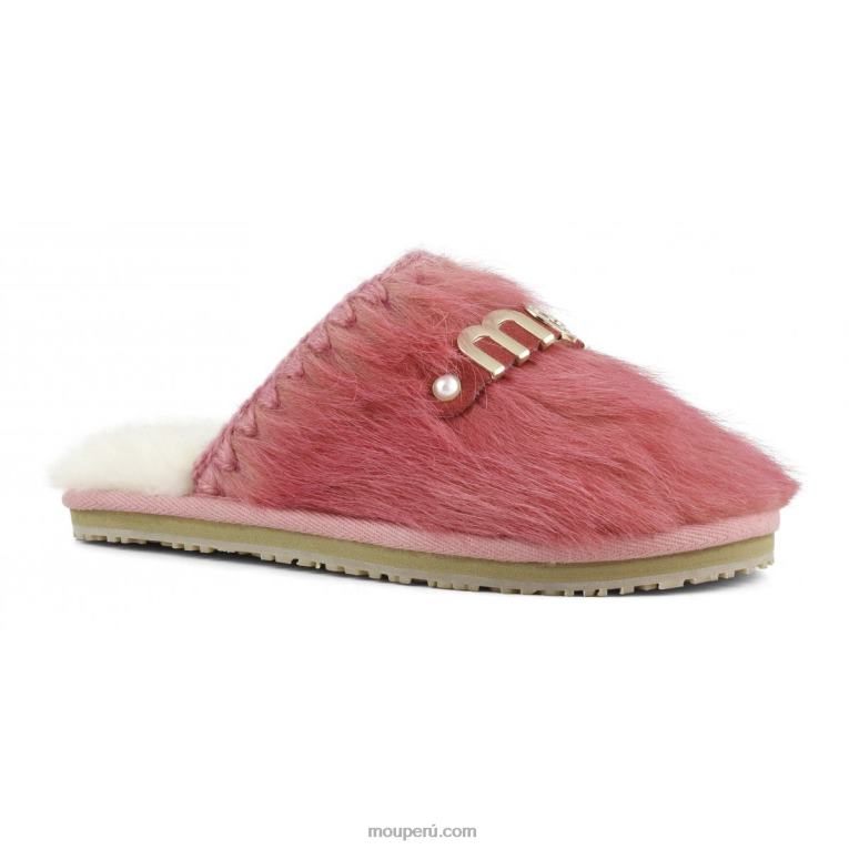 babucha de pelo con puntera cerrada y logo pelo largo ponyskin mujer 8DRXZ501 poni de pelo largo rosa fuxia Mou