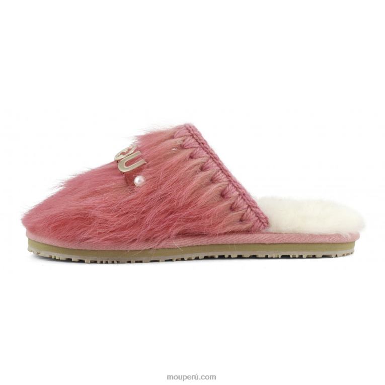 babucha de pelo con puntera cerrada y logo pelo largo ponyskin mujer 8DRXZ501 poni de pelo largo rosa fuxia Mou