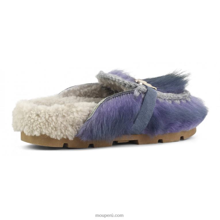 invierno bio diapositiva pelo largo ponyskin mujer 8DRXZ420 poni de pelo largo rosa lavanda Mou