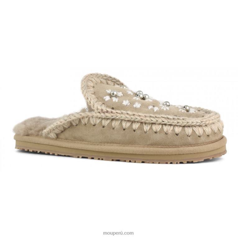 pantuflas de lana flores y abalorios mujer 8DRXZ434 camello Mou