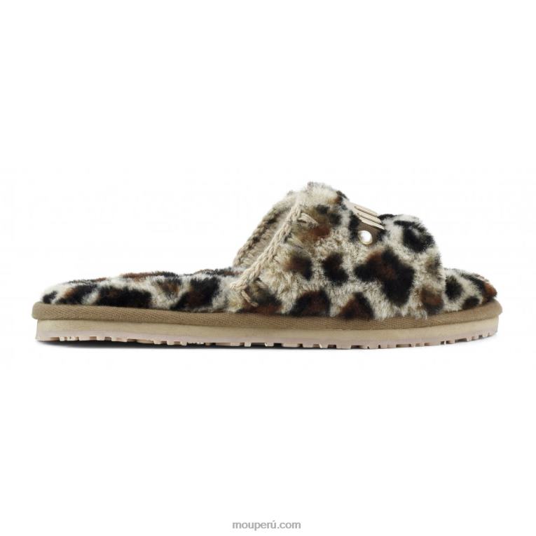 slipper de pelo con logo mujer 8DRXZ499 negro/leopardo Mou