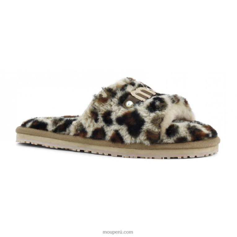 slipper de pelo con logo mujer 8DRXZ499 negro/leopardo Mou