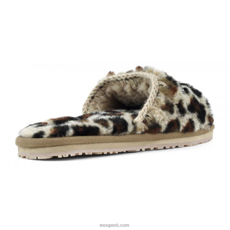 slipper de pelo con logo mujer 8DRXZ499 negro/leopardo Mou