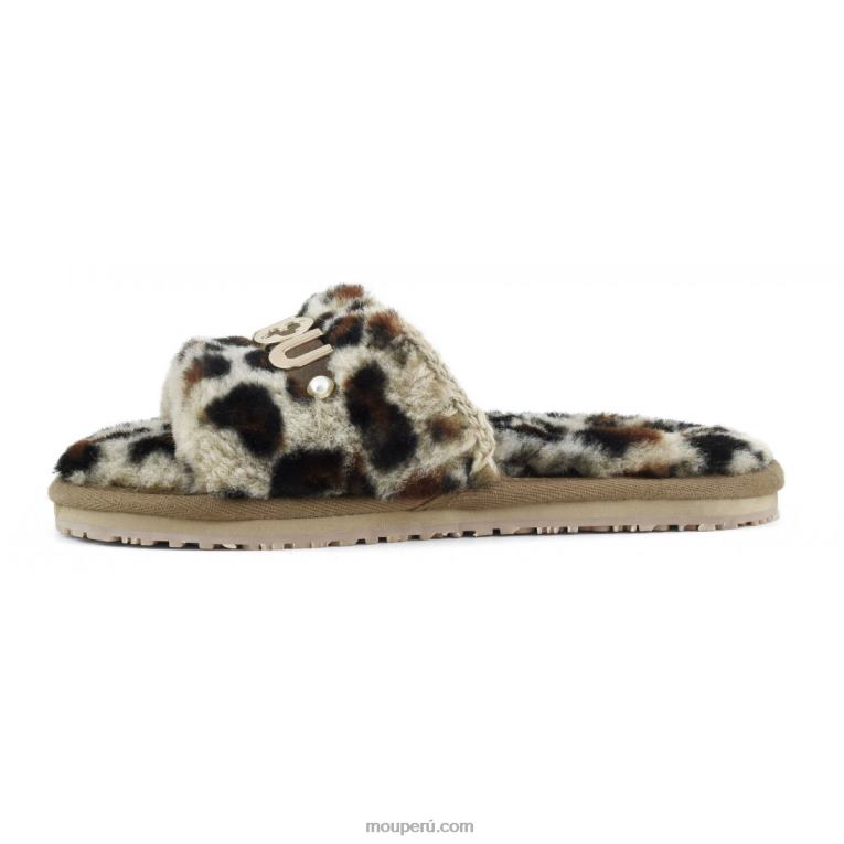 slipper de pelo con logo mujer 8DRXZ499 negro/leopardo Mou