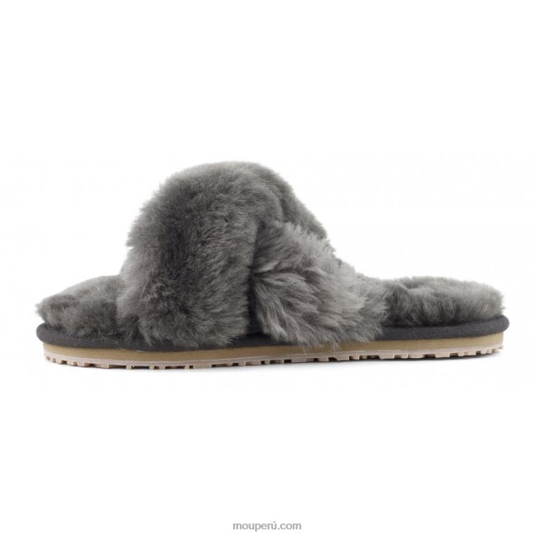 slippers cruzados con pelo mujer 8DRXZ471 carbón Mou